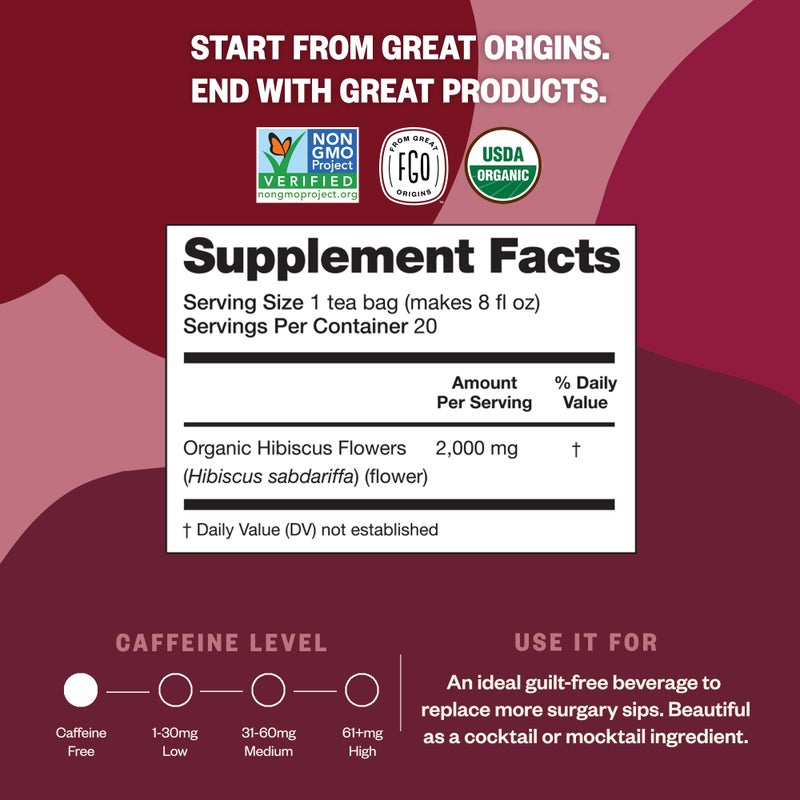 FGO Organic Hibiscus Tea, 100 Count, Eco-Conscious Tea Bags, Caffeine Free, Packaging May Vary (Pack of 1) - Image 4
